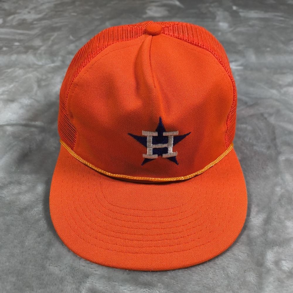 Houston Astros Trucker Hat Mens Cap Mesh Snapback MLB Twins‎ 70s 80s Rope Brim